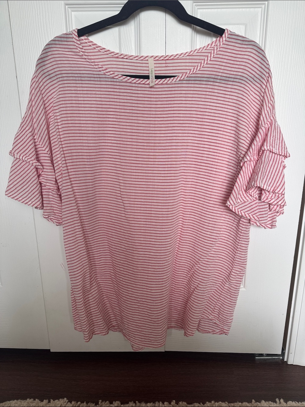 Striped Pink Ruffle Sleeve Women’s Top